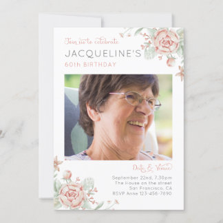 Feminine Floral 60. Geburtstag Einladung