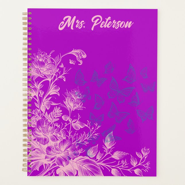 Feminine Floral Butterfly Teacher Holiday Geschenk Planer (Vorderseite)