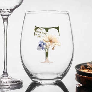 Feminine Floral Monogramm Der Buchstabe T Weinglas Ohne Stiel