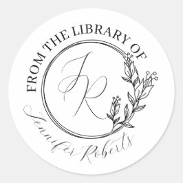 Feminine Floral Script Initials Library Buchzeiche Runder Aufkleber