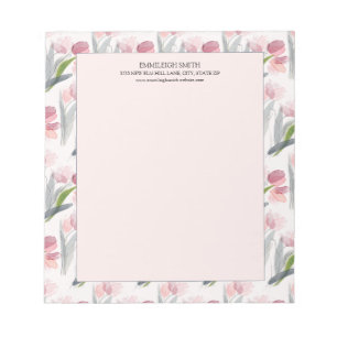 Feminine Girly Rosé Wasserfarben Blumen Weiß Notizblock