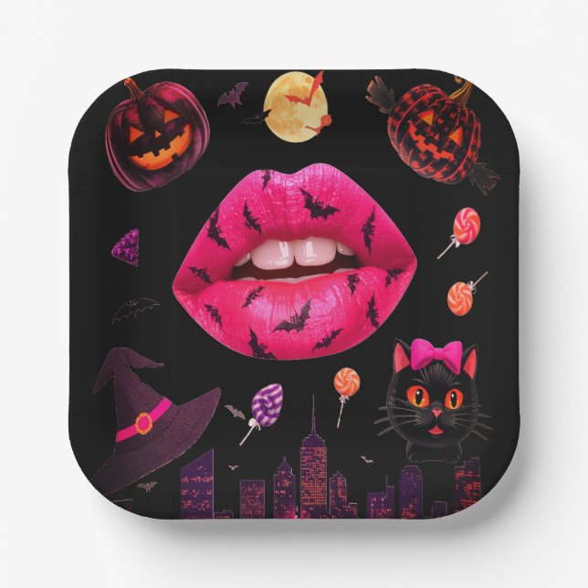 Feminine Halloween Pink Pappteller (Vorderseite)