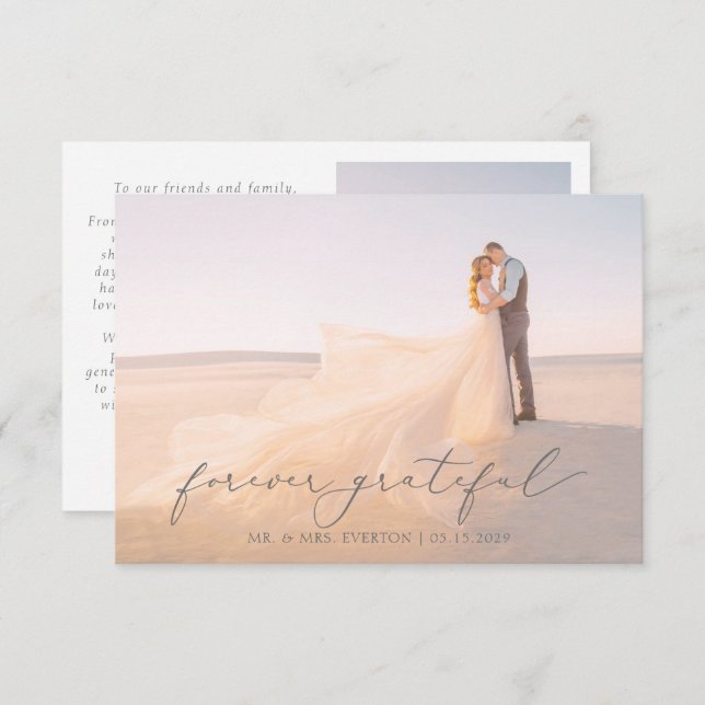 Feminine Kalligrafie Vollblutung Foto Hochzeit als Dankeskarte (Vorne/Hinten)