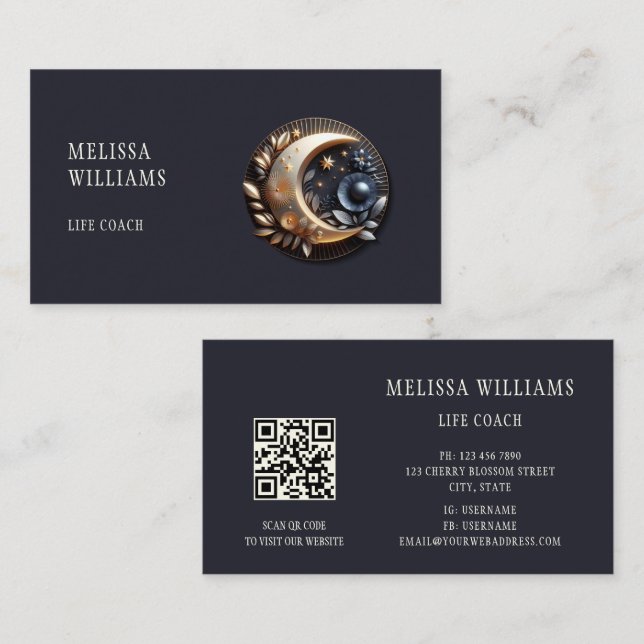 Feminine Life Coach 3D Moon Visitenkarte (Vorne/Hinten)
