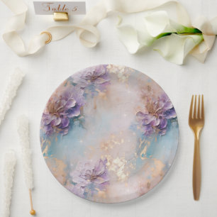 Feminine Lila Blue und Gold Floral Pappteller