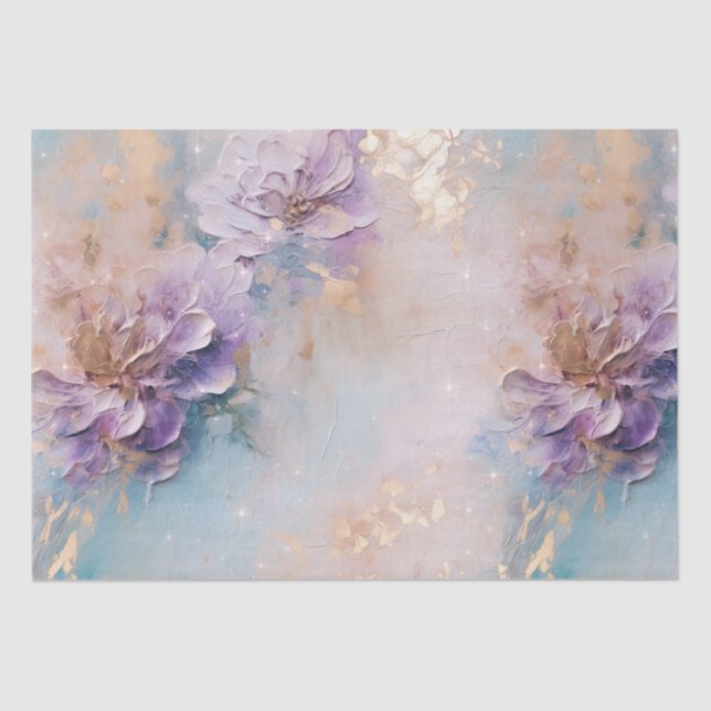 Feminine Lila Blue und Gold Floral Seidenpapier (Vorderseite)