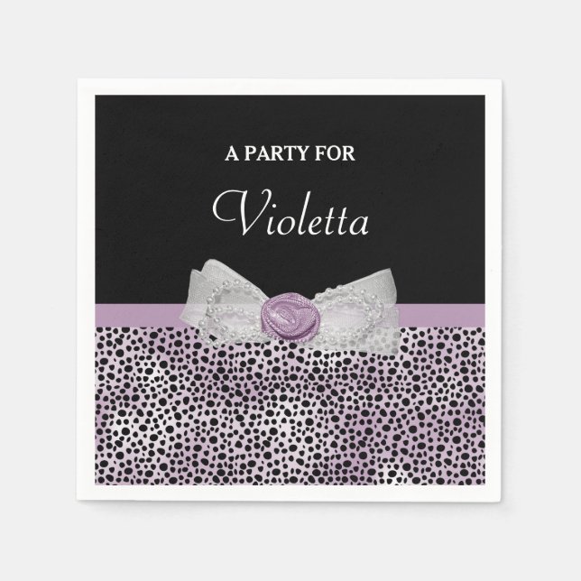 Feminine Lila Cheetah Print Girl Bow Party Name Serviette (Vorderseite)
