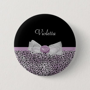 Feminine Lila Cheetah Print Girly Bow und Name Button
