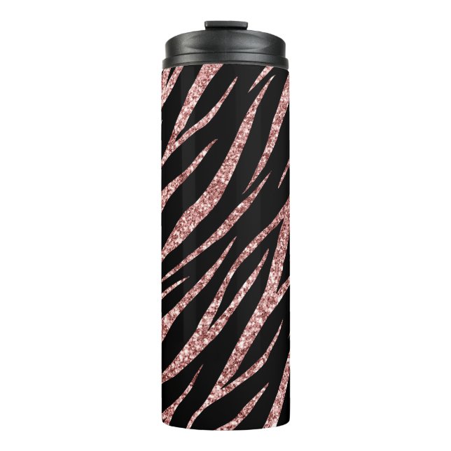 Feminine Luxury Black Rose Gold Klasse Zebra Print Thermosbecher (Vorderseite)