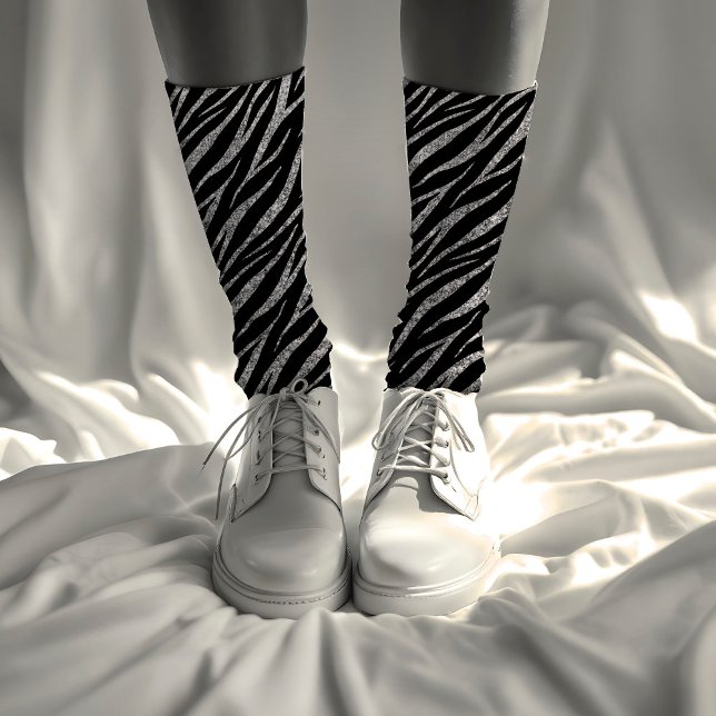 Feminine Luxury Black & Silver Klasse Zebra Print Socken (Von Creator hochgeladen)