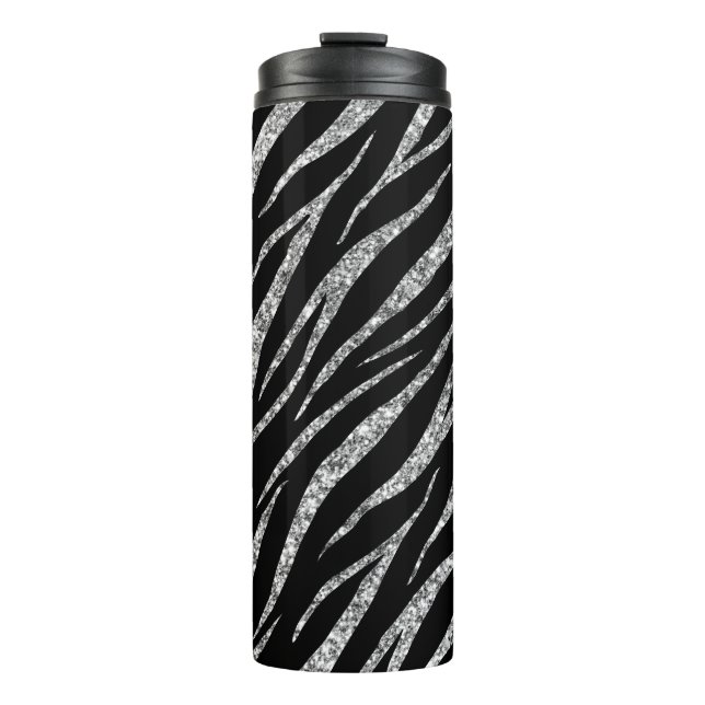 Feminine Luxury Black & Silver Klasse Zebra Print Thermosbecher (Vorderseite)