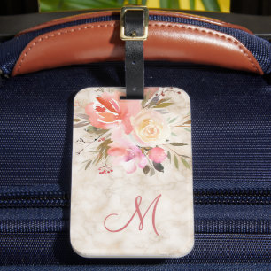 Feminine Marmor und Blumenmuster mit Monogramm Gepäckanhänger
