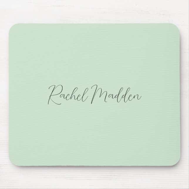 Feminine Minimalistisch Minze Green Script Individ Mousepad (Vorne)