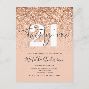 Feminine moderne Pfirsich-Glitter-Typografie 21. G Postkarte