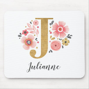 FEMININE MONOGRAM ANFANGS Pink Gold Letter J Mousepad