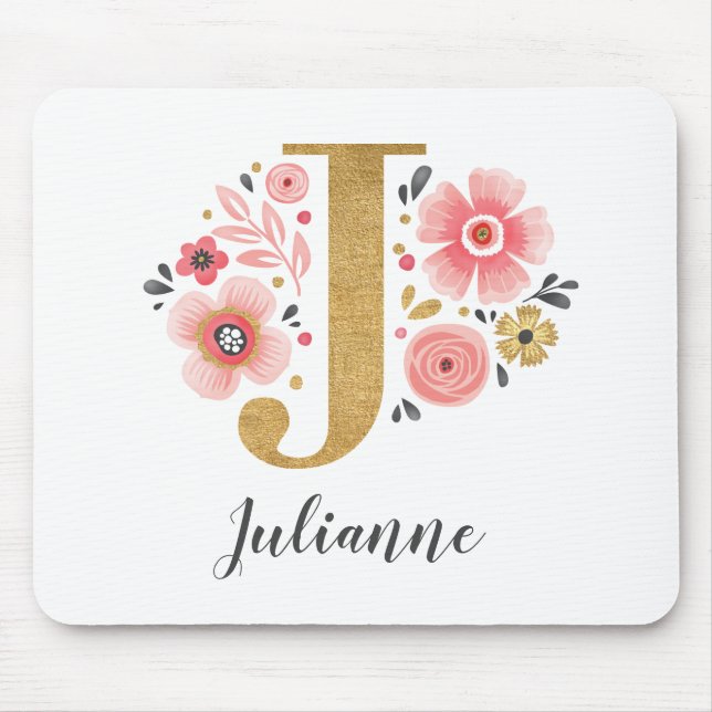 FEMININE MONOGRAM ANFANGS Pink Gold Letter J Mousepad (Vorne)