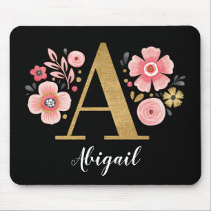 Feminine Monogram, erster rosa Goldbrief A Mousepad