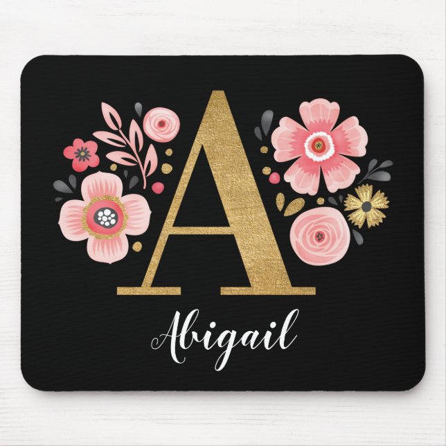 Feminine Monogram, erster rosa Goldbrief A Mousepad (Vorne)
