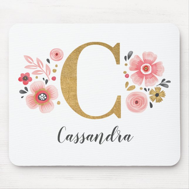Feminine Monogram, erster rosa Goldbrief C Mousepad (Vorne)