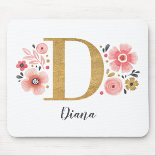 Feminine Monogram, erster rosa Goldbrief D Mousepad