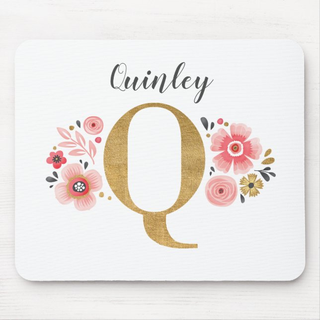 Feminine Monogram, erster rosa Goldbrief Q Mousepad (Vorne)