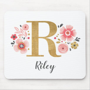 Feminine Monogram, erster rosa Goldbrief R Mousepad