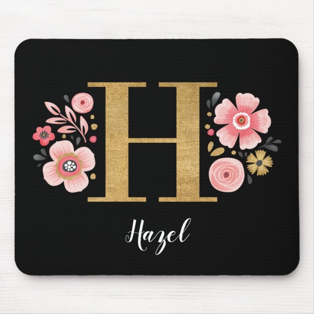 Feminine Monogram Initial Pink Black Letter H Mousepad (Vorne)