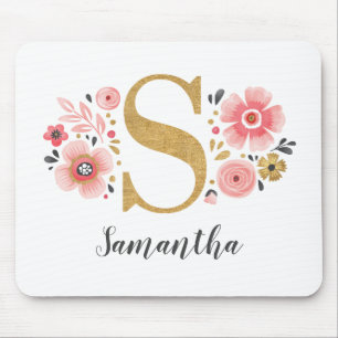 Feminine Monogram, Initial Pink Gold Letter S Mousepad