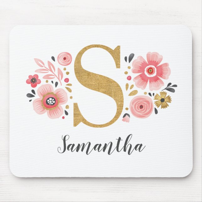 Feminine Monogram, Initial Pink Gold Letter S Mousepad (Vorne)