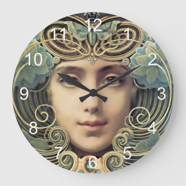 Feminine Nouveau Vintag Beauty Große Wanduhr (Vorderseite)