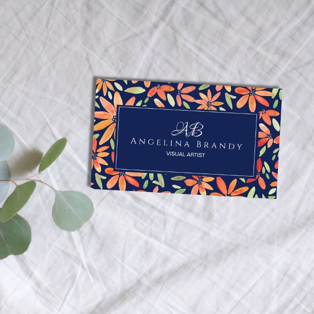 Feminine Orange Blues Pink Business Card Visitenkarte (Von Creator hochgeladen)