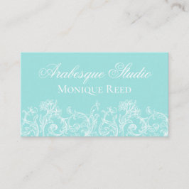 Feminine Ornamental Aqua & White Business Card Visitenkarte