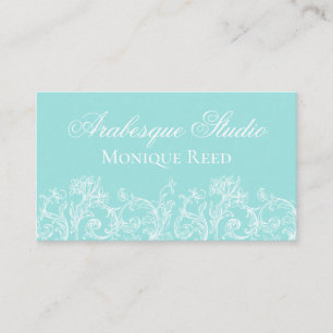 Feminine Ornamental Aqua & White Business Card Visitenkarte