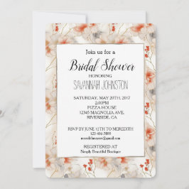 Feminine Peach Red White Floral Einladung