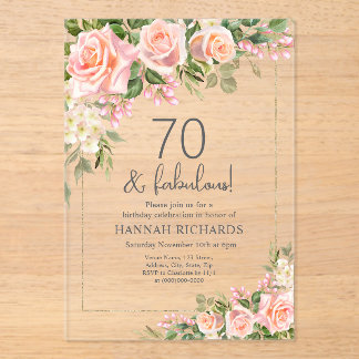 Feminine Peach | Roses Floral 70. Geburtstag Acryleinladungen