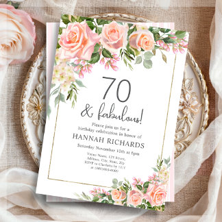 Feminine Peach | Roses Floral 70. Geburtstag Einladung