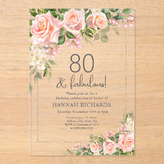 Feminine Peach | Roses Floral 80. Geburtstag Acryleinladungen