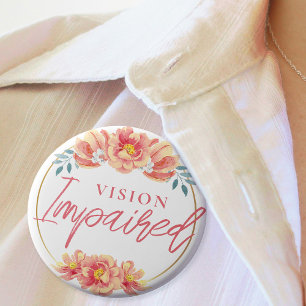 Feminine Pfirsich-Rosen-Blumen-Script Sehbehindert Button