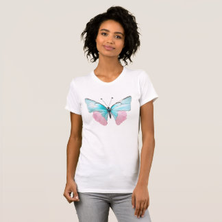 Feminine Pink and Aqua Butterfly T-Shirt