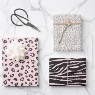 Feminine Pink Animal Print Geschenkpapier Set