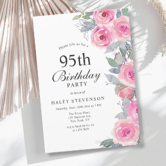 Feminine Pink Aquarell Blumenchic 95. Geburtstag Einladung