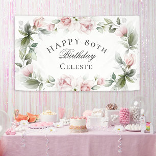 Feminine Pink Aquarell Floral 80. Geburtstag Banner