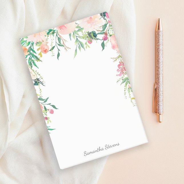 Feminine Pink Aquarellblume mit Ihrem Namen Post-it Klebezettel (Von Creator hochgeladen)