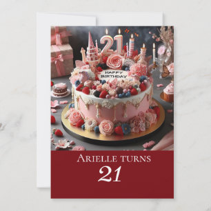 FEMININE PINK BIRTHDAY CAKE, 21. EINLADUNG