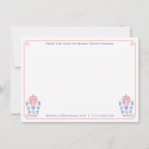 Feminine Pink Blue Watercolor Stationierung mit Na Mitteilungskarte