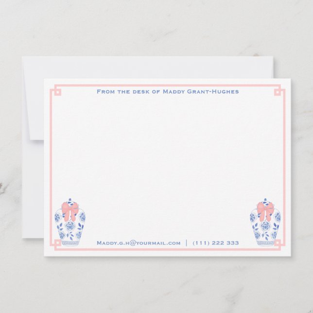 Feminine Pink Blue Watercolor Stationierung mit Na Mitteilungskarte (Vorderseite)