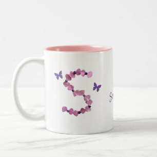 Feminine Pink Blume Beet Letter S Monogramm Zweifarbige Tasse