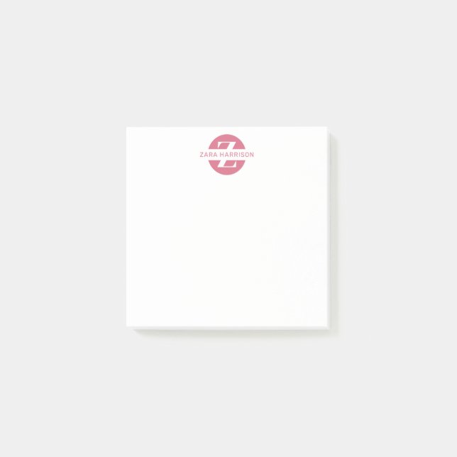 Feminine Pink Circle Name Business Monogram Post-it Klebezettel (Vorderseite)