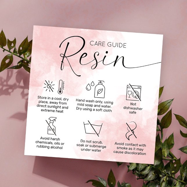 Feminine Pink Epoxy Resin Care Guide Vielen Dank Quadratische Visitenkarte (Von Creator hochgeladen)