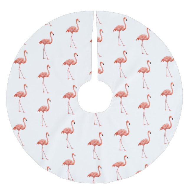 Feminine Pink Flamingo Muster Polyester Weihnachtsbaumdecke (Vorderseite)